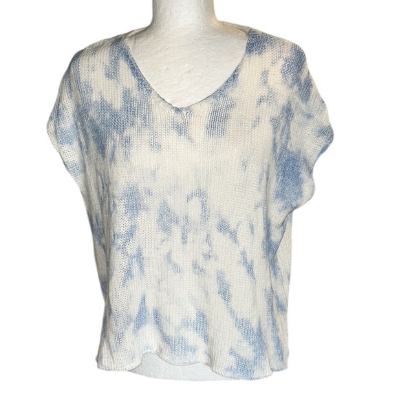 Wooden Ships Blue & White Tie Dye Printed Oversized Short Sleeve Knit Sweater XS - Picture 2 of 11